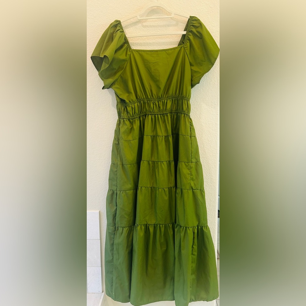 Rebellion Olive Green Tiered Maxi Dress - Picture 5 of 5